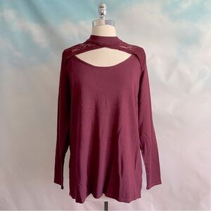 Torrid Mock Neck Lace Pullover Maroon Sweater Womens Size 2X NWT